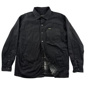 Stanley Black Shirt Jacket Men Large Plaid Fleece Lined Workwear Shacket Pockets